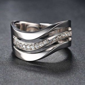 🔥 Refine Three Layers Wave Zircon Macro Pave Rings for Women, PD389